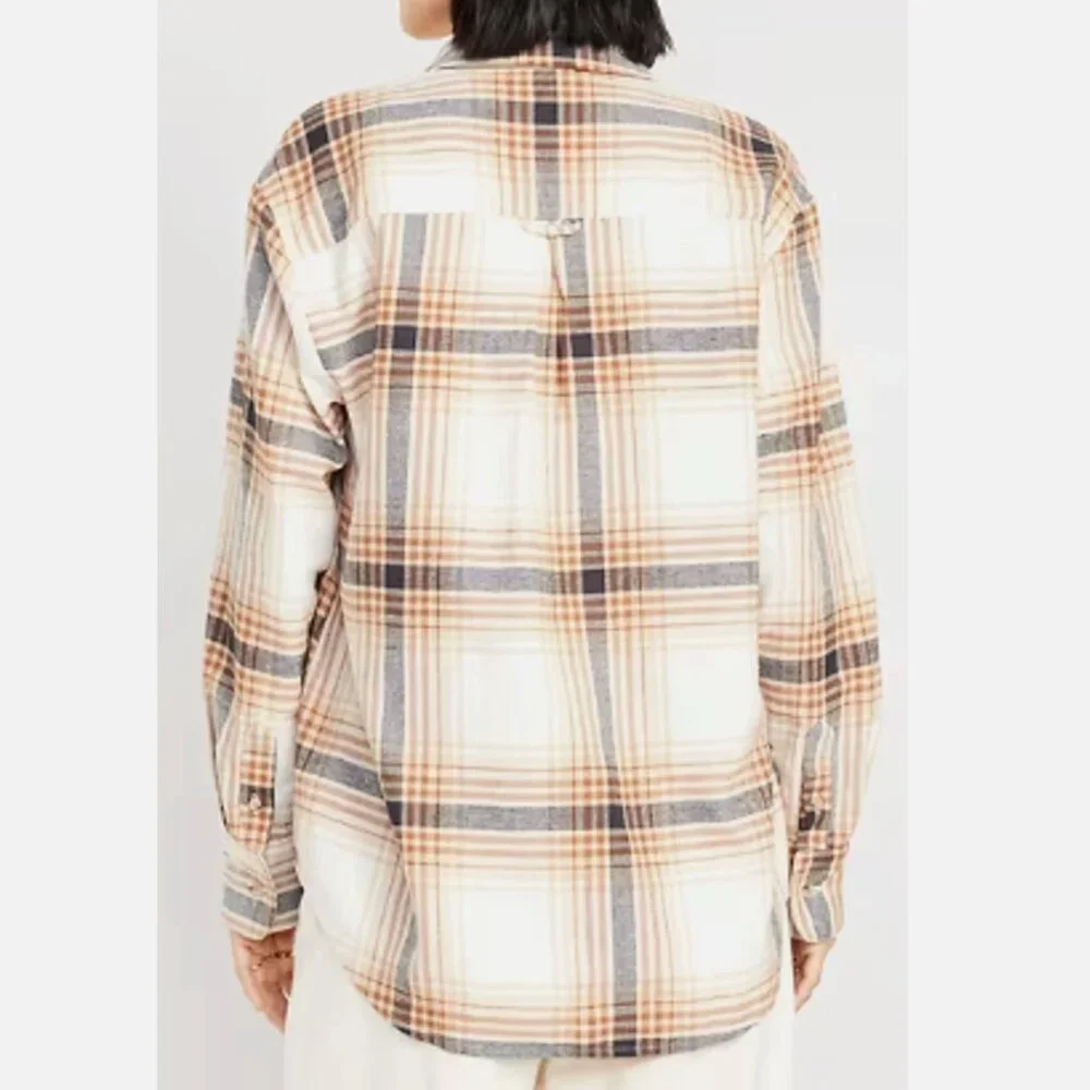 OLD NAVY - Relaxed Fit Boyfriend Shirt Flannel Tan Brown Size Large NWOT - Picture 3 of 6